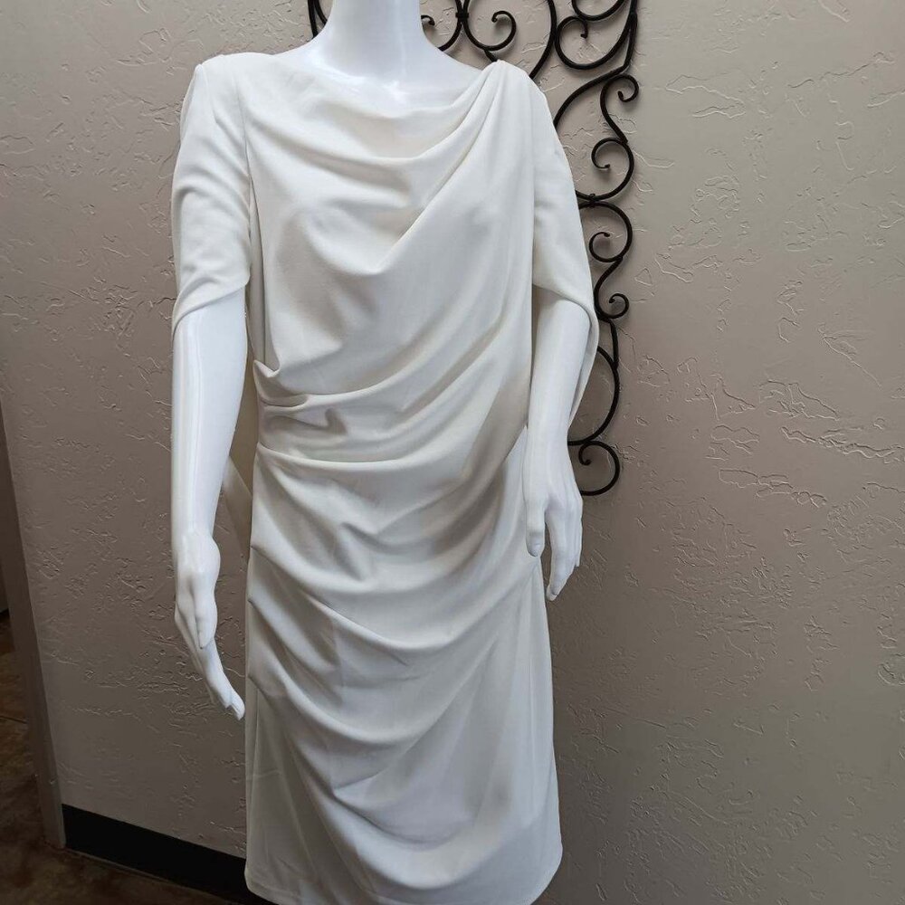 Cape Sleeve Crepe Sheath Dress- Betsy & Adam